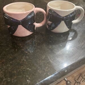 Elegant Bow Ceramic Mug Set - Pink and White